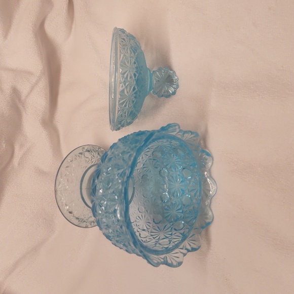 VERY RARE Candy Dish Vintage Fenton L.G. Wright Ice Blue Glass Daisy Button MCM - Picture 5 of 11